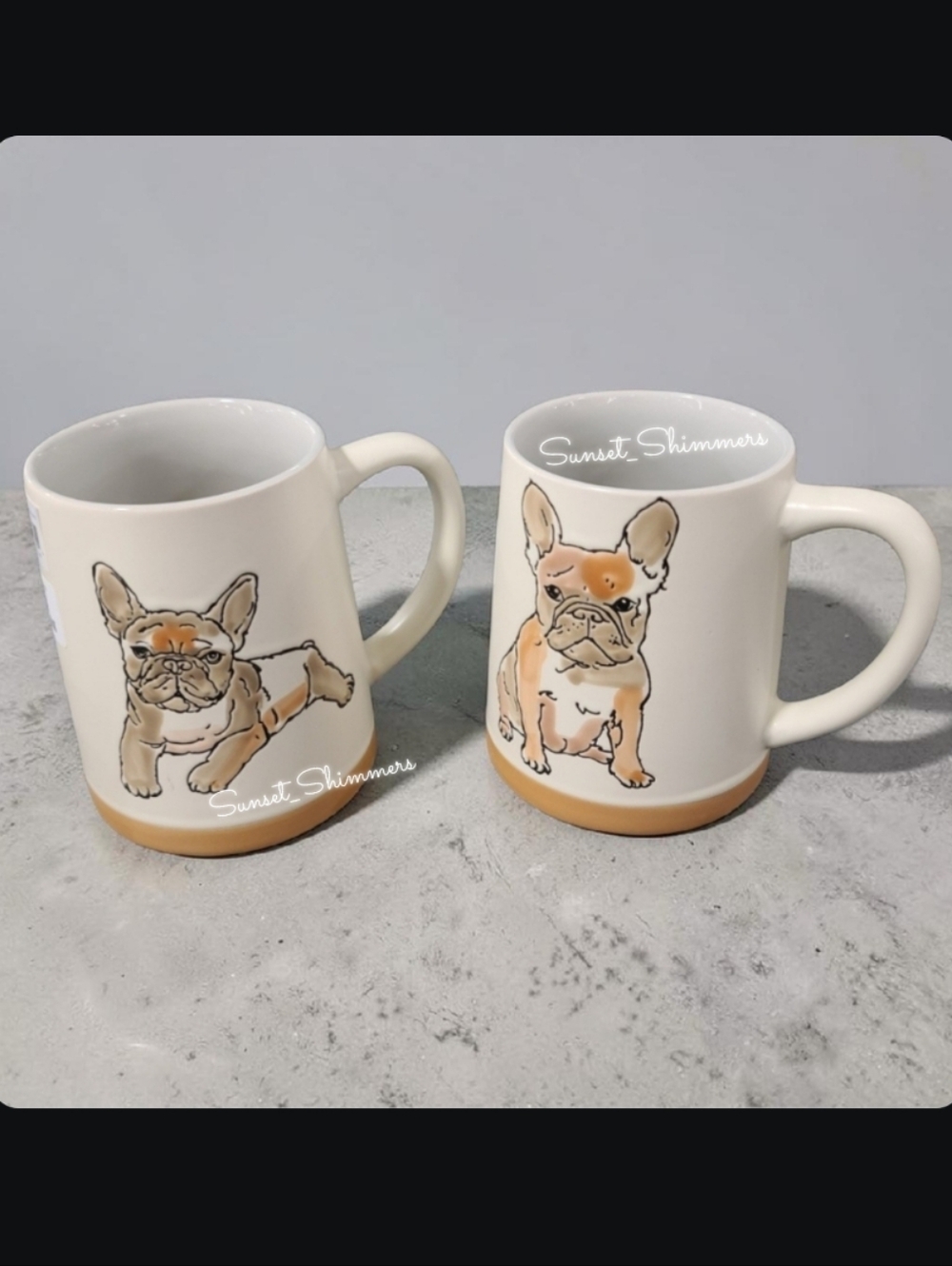 2 Spectrum Designz Watercolor FRENCH BULLDOG Etched 18oz Ceramic Coffee Mug Set